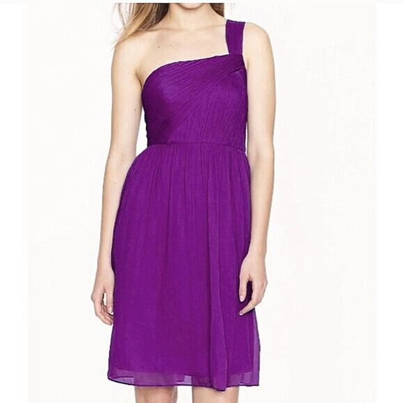 J. Crew Dresses & Skirts - J Crew 100% silk Dress Lucienne purple raspberry Chiffon crepe one shoulder 8